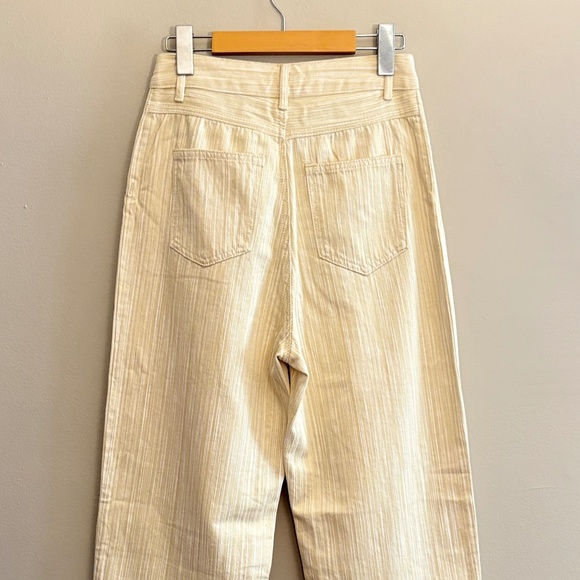 Cream & White Stripe Textured Wide Leg Denim Tailored Trousers - Picture 11 of 14